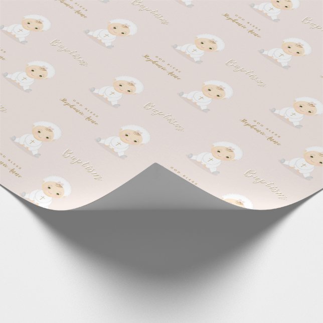 Baptism Baby Girl with Bonnet Wrapping Paper (Corner)