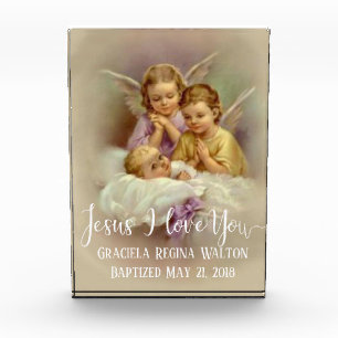 Baptism Baby Infant  Praying Angels Script Overlay Photo Block