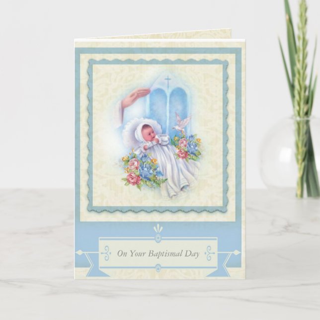 BAPTISM Baby  Roses Blessing Card (Front)