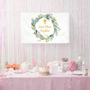 Baptism Backdrop Decorations Girl Boy God Bless Banner