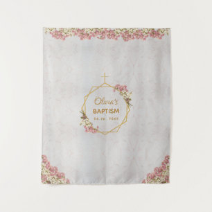 Baptism Backdrop Gold Pink Orchid Marble Geometric Tapestry