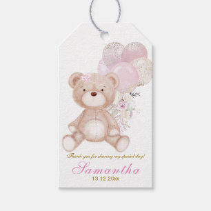 Baptism Bears Pink Girl Thank You Tags