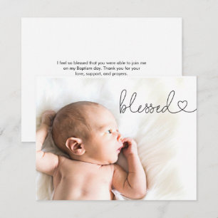 Baptism Blessed Heart Script Minimal Photo baby Thank You Card