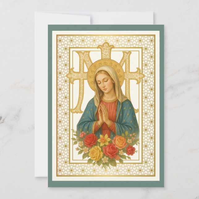 Baptism Blessed Mother Jesus Pink Blue Floral  Invitation (Back)