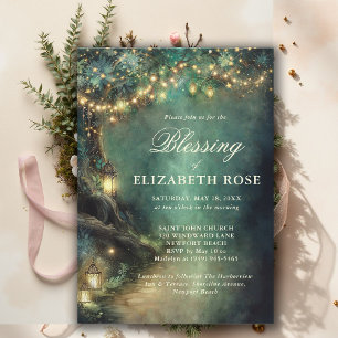 Baptism Blessing Enchanted Garden Forest Landerns Invitation