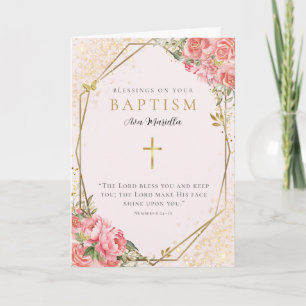 Baptism Blessings Pink Floral Greeting Card