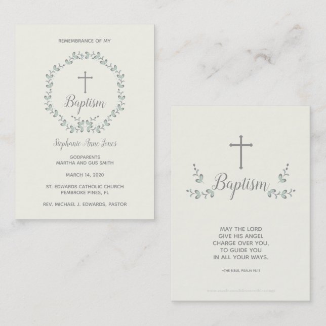 Baptism Blue and Green Leaf Wreath Business Card (Front/Back)