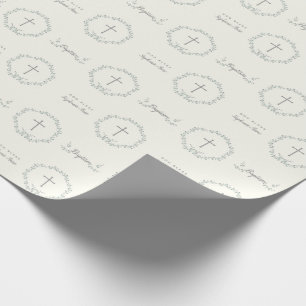 Baptism Blue and Green Leaf Wreath Wrapping Paper