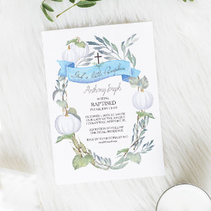 Baptism Blue and White Pumpkins Boy Fall Invitation
