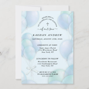 Baptism Blue Balloons Christian Cross Invitation