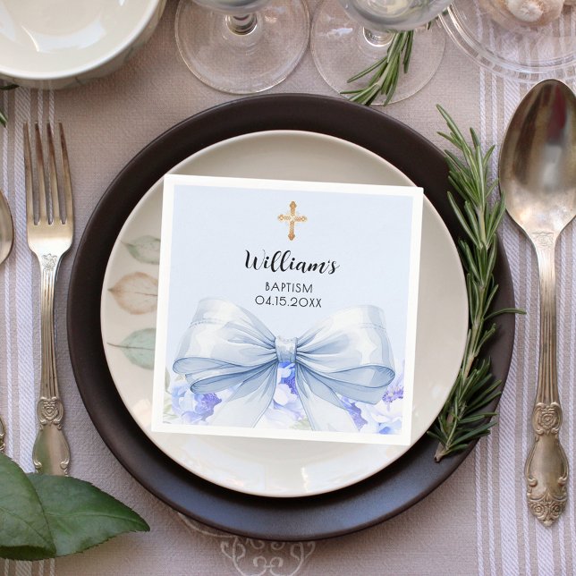 Baptism blue bow boy florals napkin (Creator Uploaded)