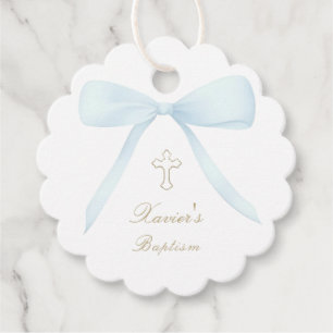 Baptism blue bow favour tags