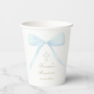 Baptism blue bow paper cups