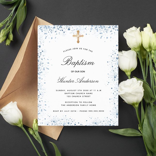 Baptism blue boy blue white invitation (Creator Uploaded)