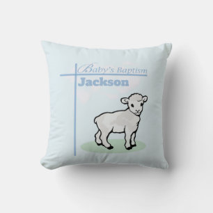 Baptism Blue Boy Lamb, Customisable Cushion