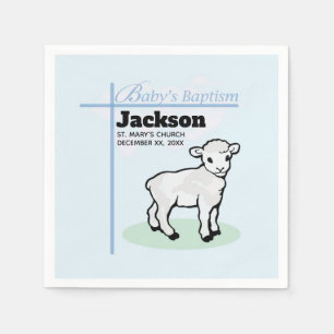 Baptism Blue Boy Lamb, Customisable Napkin