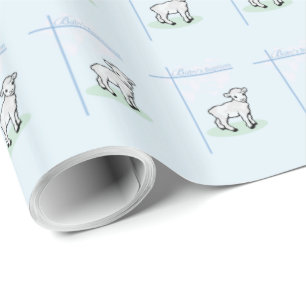 Baptism Blue Boy Lamb, Customisable Wrapping Paper