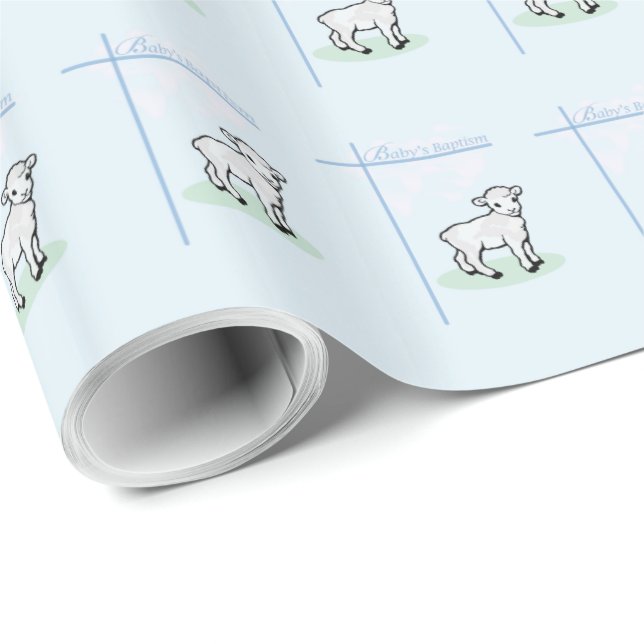 Baptism Blue Boy Lamb, Customisable Wrapping Paper (Roll Corner)