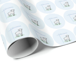 Baptism Blue Boy Lamb, Customisable Wrapping Paper