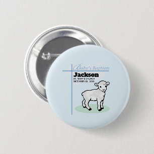 Baptism Blue Boy Lamb, Customizable 6 Cm Round Badge