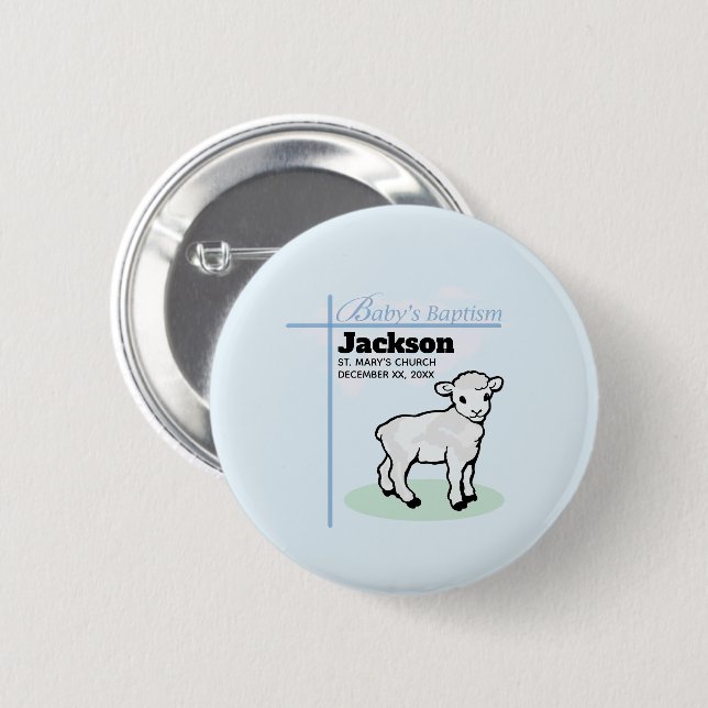 Baptism Blue Boy Lamb, Customizable 6 Cm Round Badge (Front & Back)