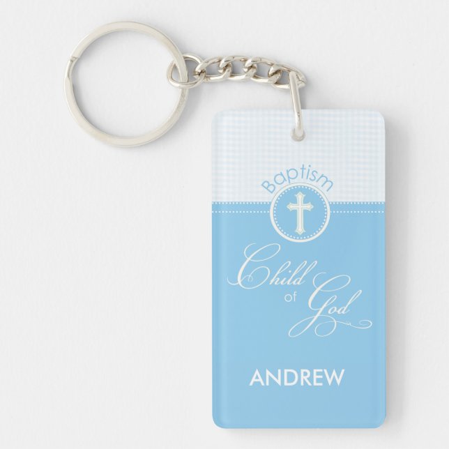 Baptism Blue Child of God, Customisable Key Ring (Front)