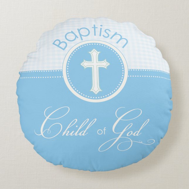 Baptism Blue Child of God, Customisable Round Cushion (Front)
