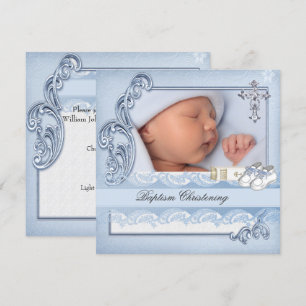 Baptism Blue Cross Boy damask christening Invitation