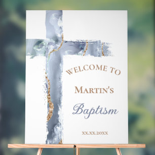 Baptism blue cross welcome sign
