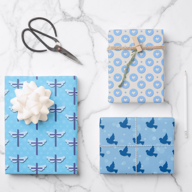 Baptism Blue Dove Cross Love Wrapping Paper Sheet (Front)
