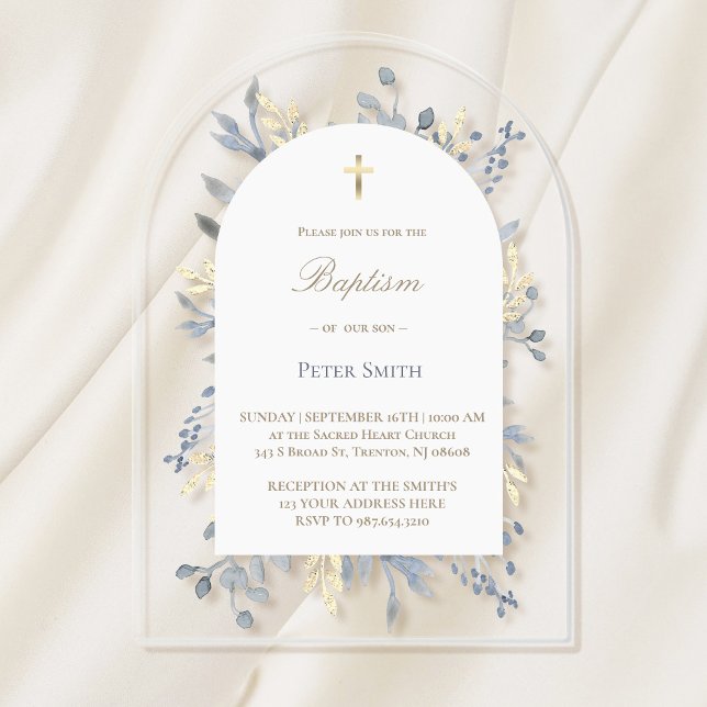 Baptism blue foliage acrylic invitation (Creator Uploaded)