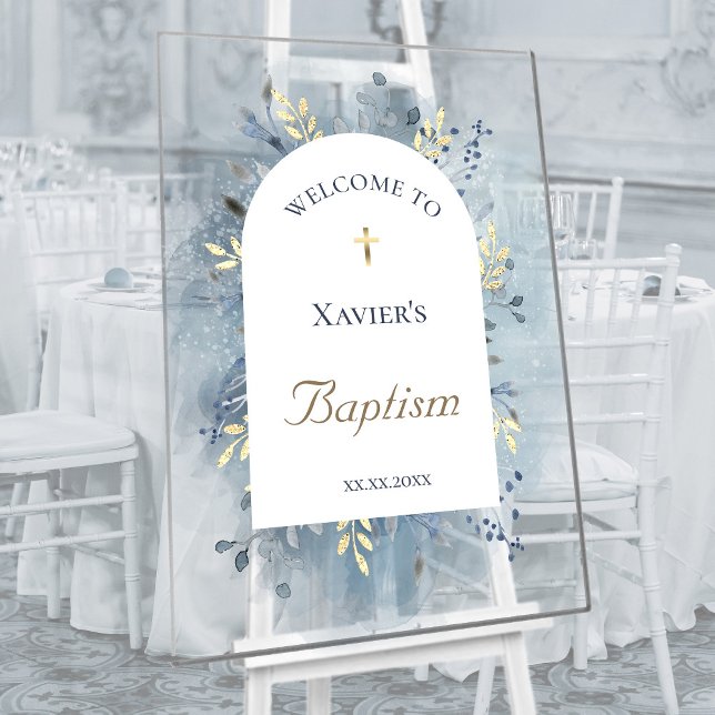 Baptism blue foliage clear welcome sign (Creator Uploaded)