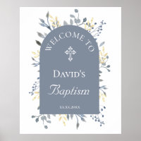 Baptism blue foliage poster welcome sign