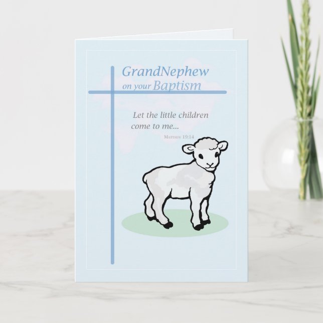 Baptism Blue Grandnephew Lamb Card (Front)
