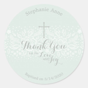 Baptism Blue Opal Delicate Floral Lace Classic Round Sticker