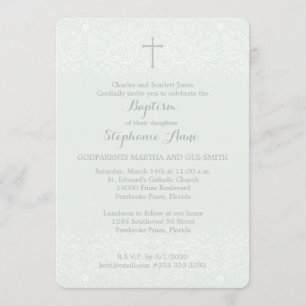 Baptism Blue Opal Delicate Floral Lace Invitation