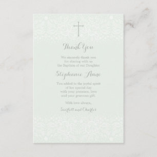 Baptism Blue Opal Delicate Floral Lace Thank You Card
