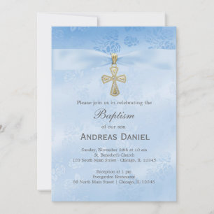 Baptism Blue Roses Invitation