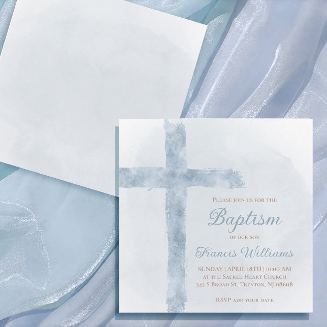 Baptism blue watercolor cross invitation (Creator Uploaded)