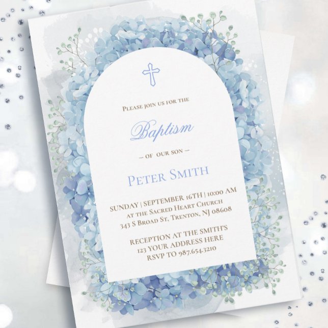 Baptism blue watercolor hydrangea  invitation (Creator Uploaded)