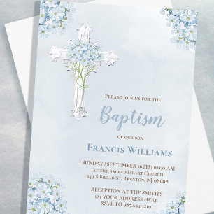 Baptism blue watercolor Hydrangea Invitation