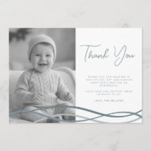 Baptism Blue Waves Photo Thank You Card