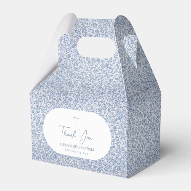 Baptism Blue White Pattern Script Boy Christening  Favour Box (Front Side)