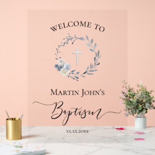 Baptism blue wreath welcome sign