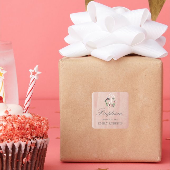 baptism blush marsala floral monogram sticker (Party)