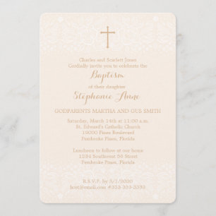 Baptism Blush Pink Delicate Floral Lace Invitation