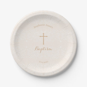Baptism Blush Pink Delicate Floral Lace Paper Plate