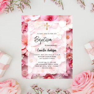 Baptism blush pink flowers girl budget invitation flyer