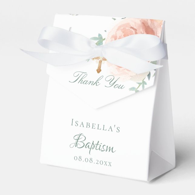 Baptism blush pink rose floral girl thank you favour box (Front Side)