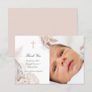 Baptism boho watercolor roses thank you card